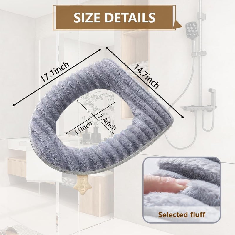 werdecade Toilet Seat Warmer Cover,Bathroom Soft Thicker Warmer with Zipper Snaps Fixed Stretchable Washable Fiber Cloth Toilet Seat Covers Pads Easy Installation& Cleaning (Green) - Image 2